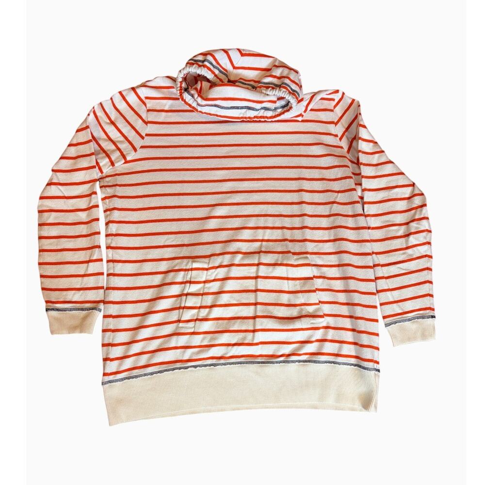 TORY BURCH Women's Gretel Tunic Cowl Neck Sweatshirt MEDIUM Orange Striped